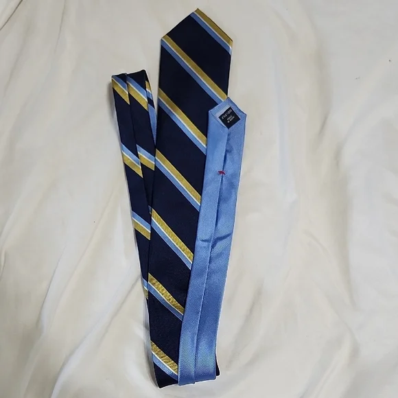 Tommy Hilfiger Blue and Yellow Silk Striped Tie - Picture 5 of 6